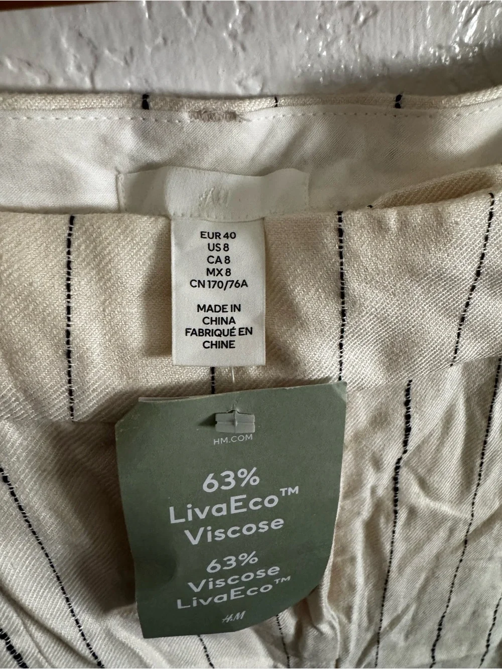 NWT H&M Cream Black Pinstripe Wide Leg Trousers Size 8